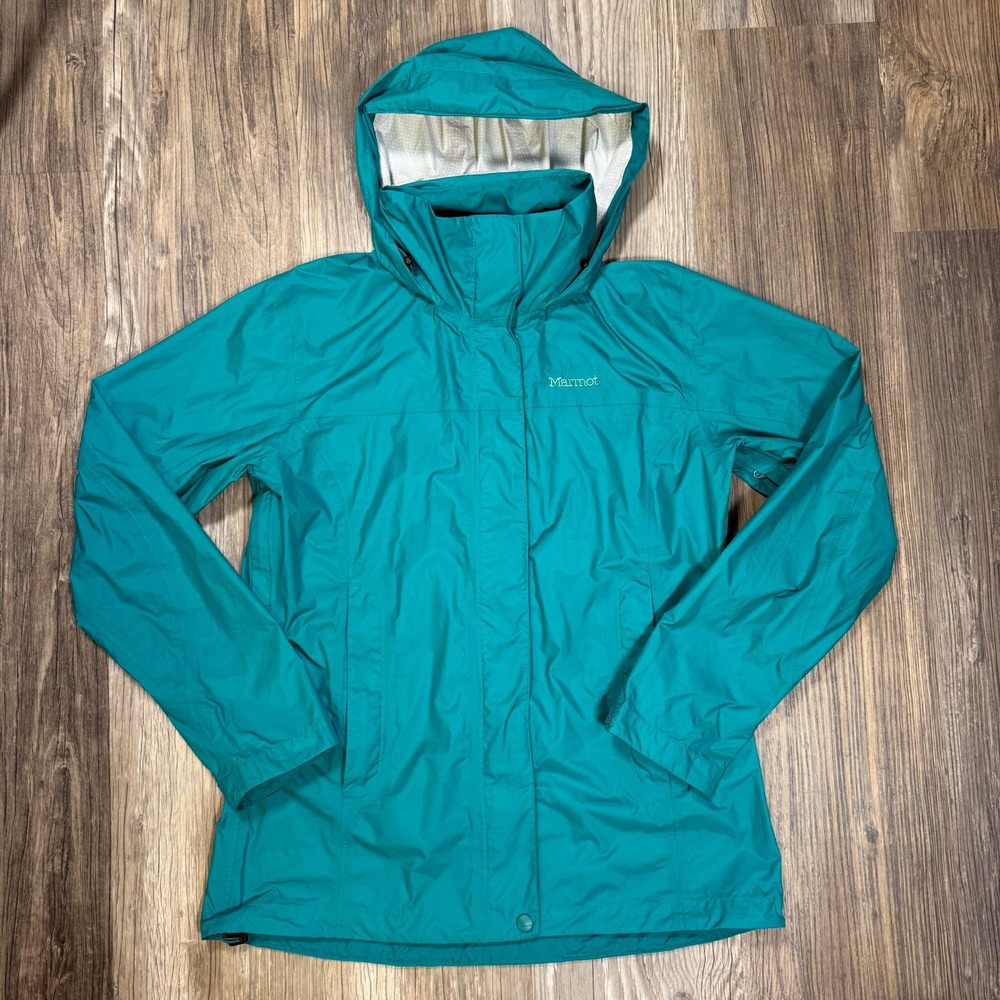 Marmot PreCip Rain Jacket Teal Green Waterproof Hooded Shell Womens M